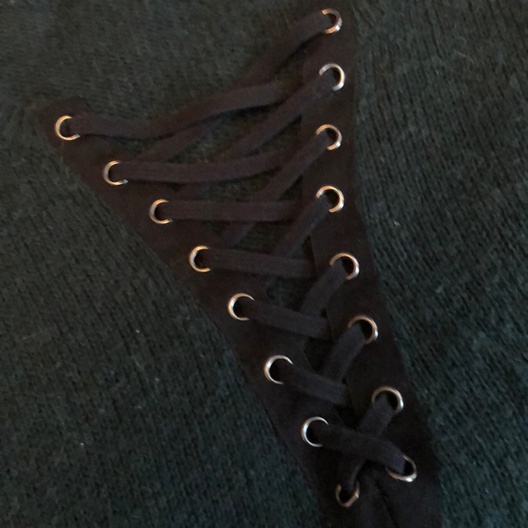 Lace Up Plunge Sweater - Picture 2 of 3